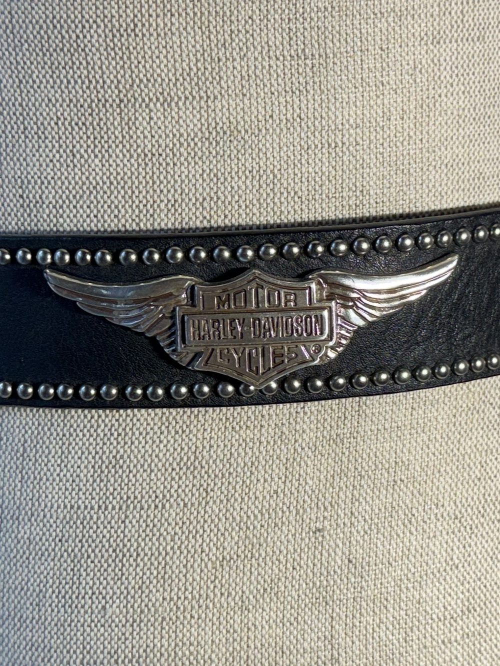 Harley Davidson Black Leather Winged Bar Shield Studded Belt Buckle Small 99550